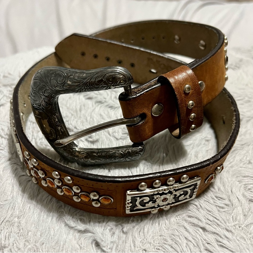 Nocona Belt Co. Girls Southwestern Rhinestones Leather Belt Size 22